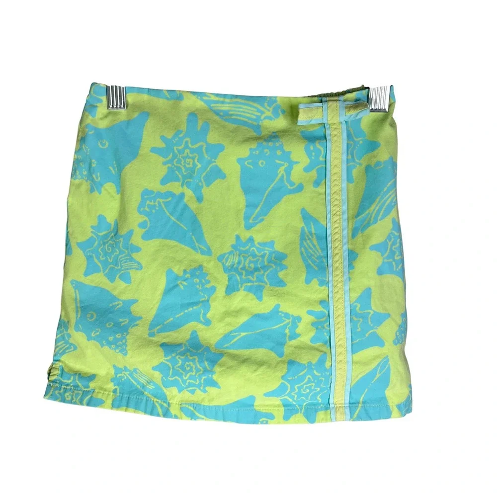 Lilly Pulitzer Skort Girls 6X Green Blue Seashell Print Preppy Summer Beach Bow